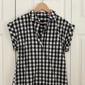 J. Crew Classic Short-Sleeve Shirtdress in Black and White Buffalo Plaid